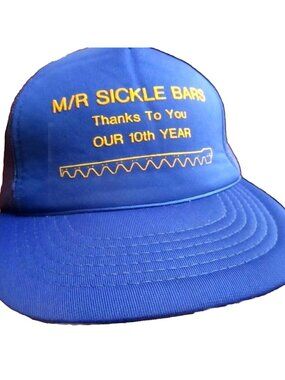 Hat Vintage Snapback Made In Korea M/R Sickle Bars 10th Year Blue Mesh Trucker